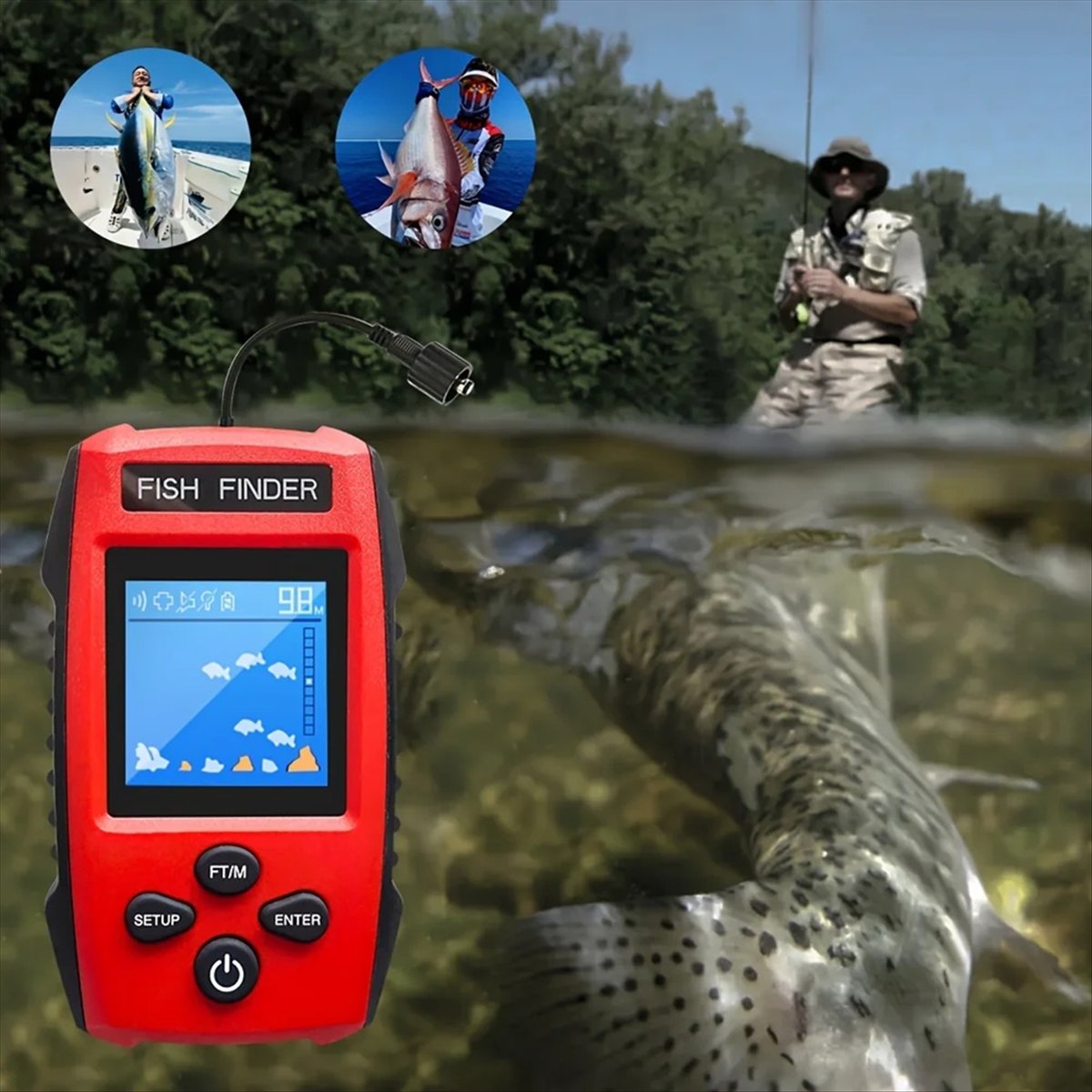 Fishing Boat Depth Finder - Kolorowy LCD Echosonda Przewodowa z Przetwornikiem